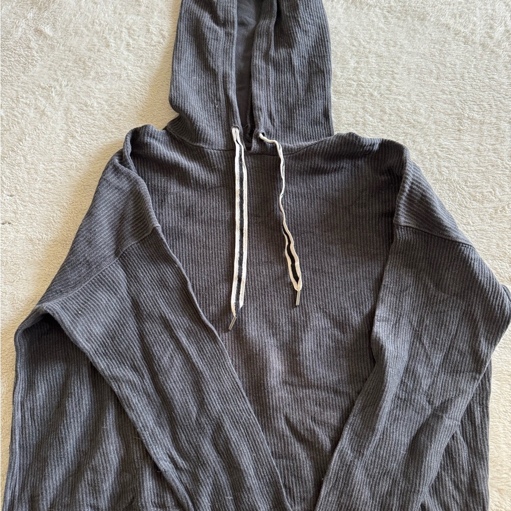 Gray Ribbed Hoodie